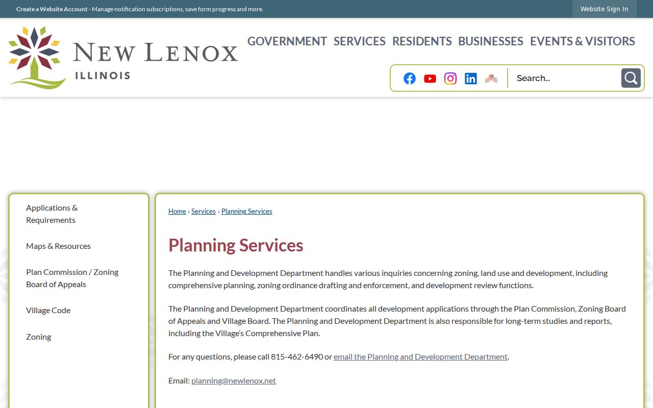 New Lenox planning services for subdivision and neighborhood records