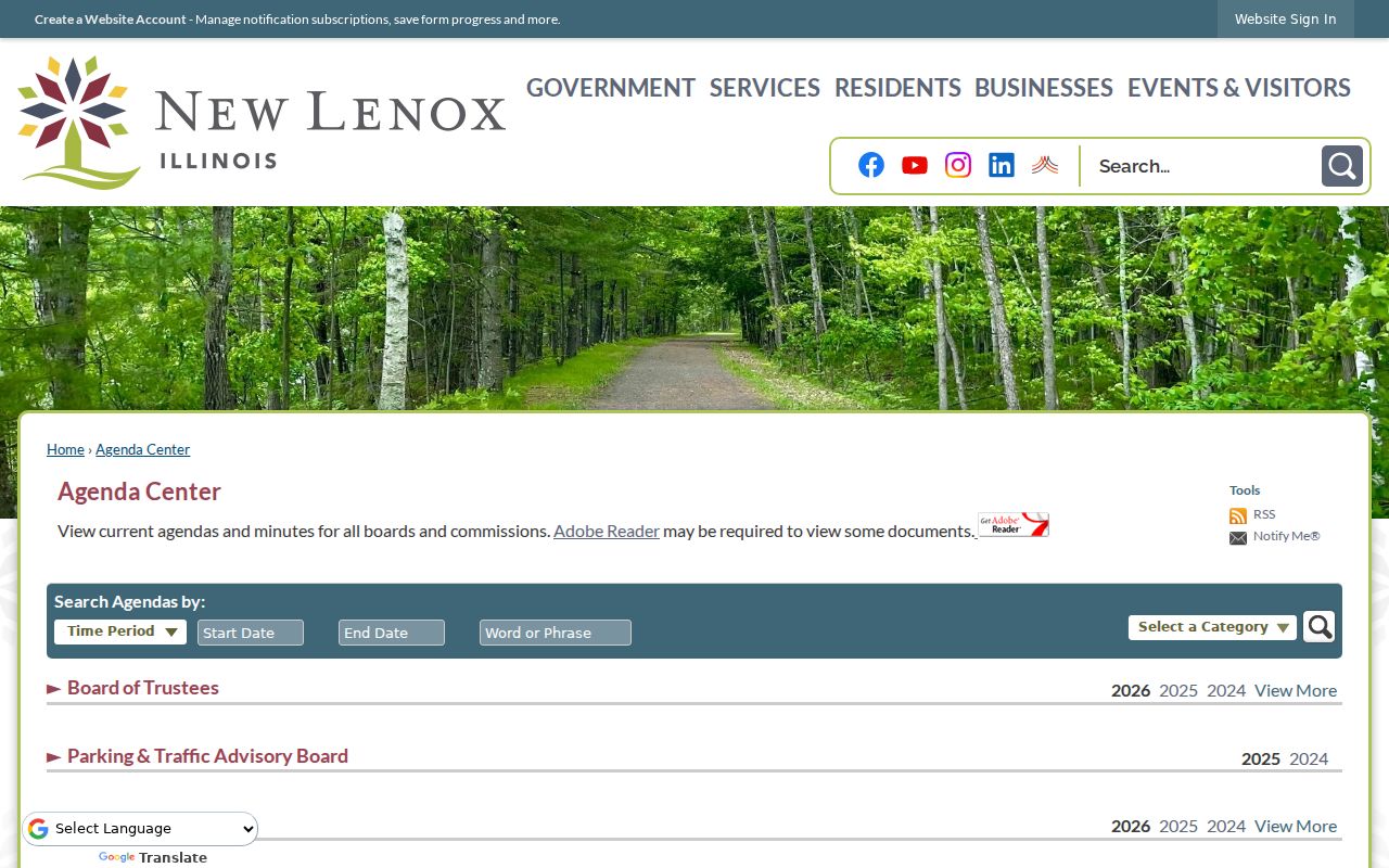 New Lenox Agenda Center with public board records affecting local neighbors
