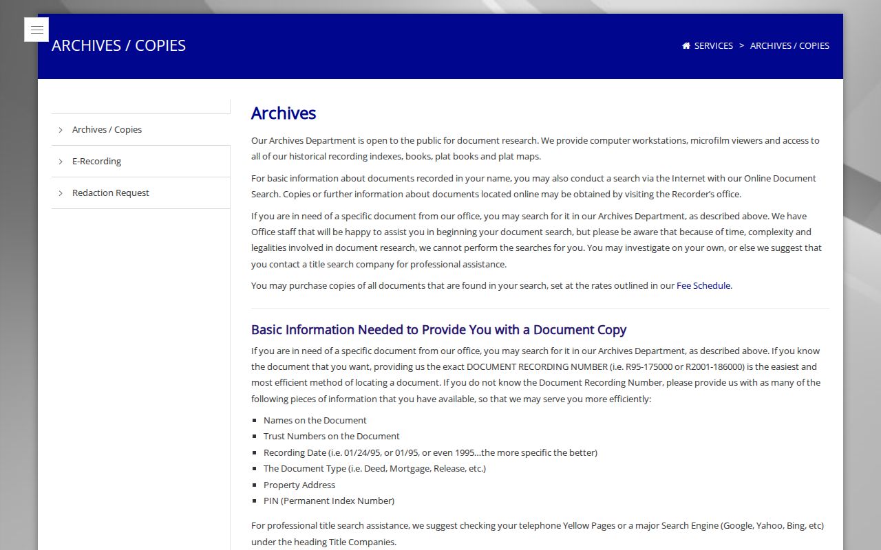 Will County Recorder archive options for tracing previous New Lenox residents