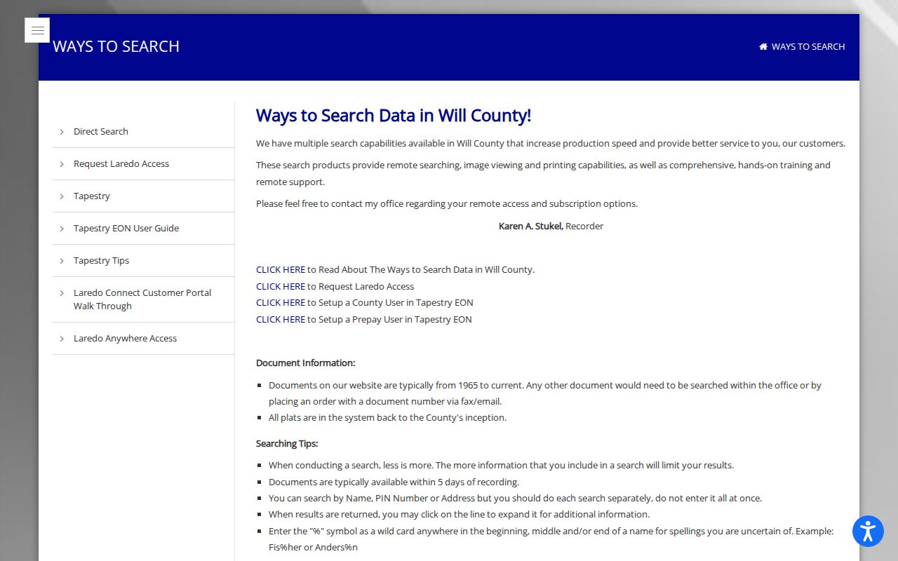 Will County Recorder search methods for past owners of a New Lenox address