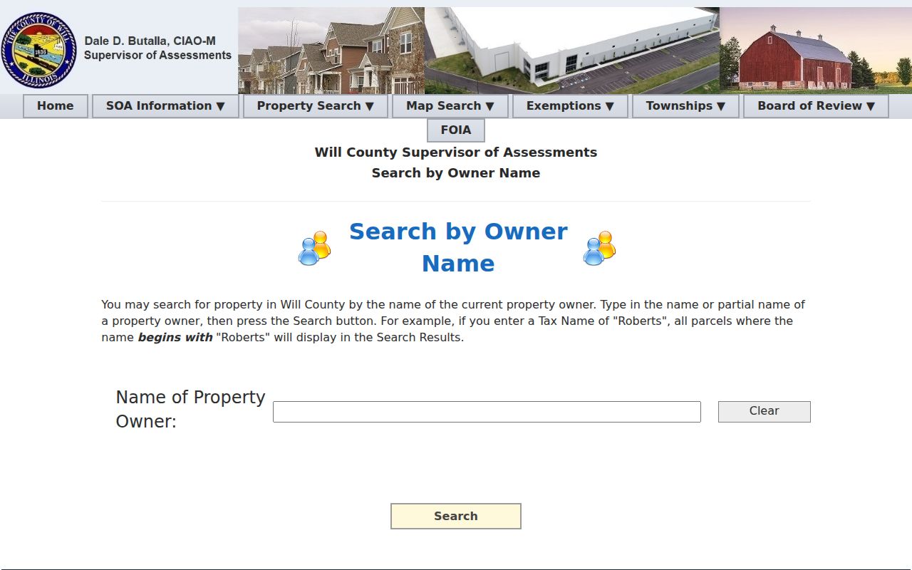 Will County Assessor owner name search used for a New Lenox resident lookup
