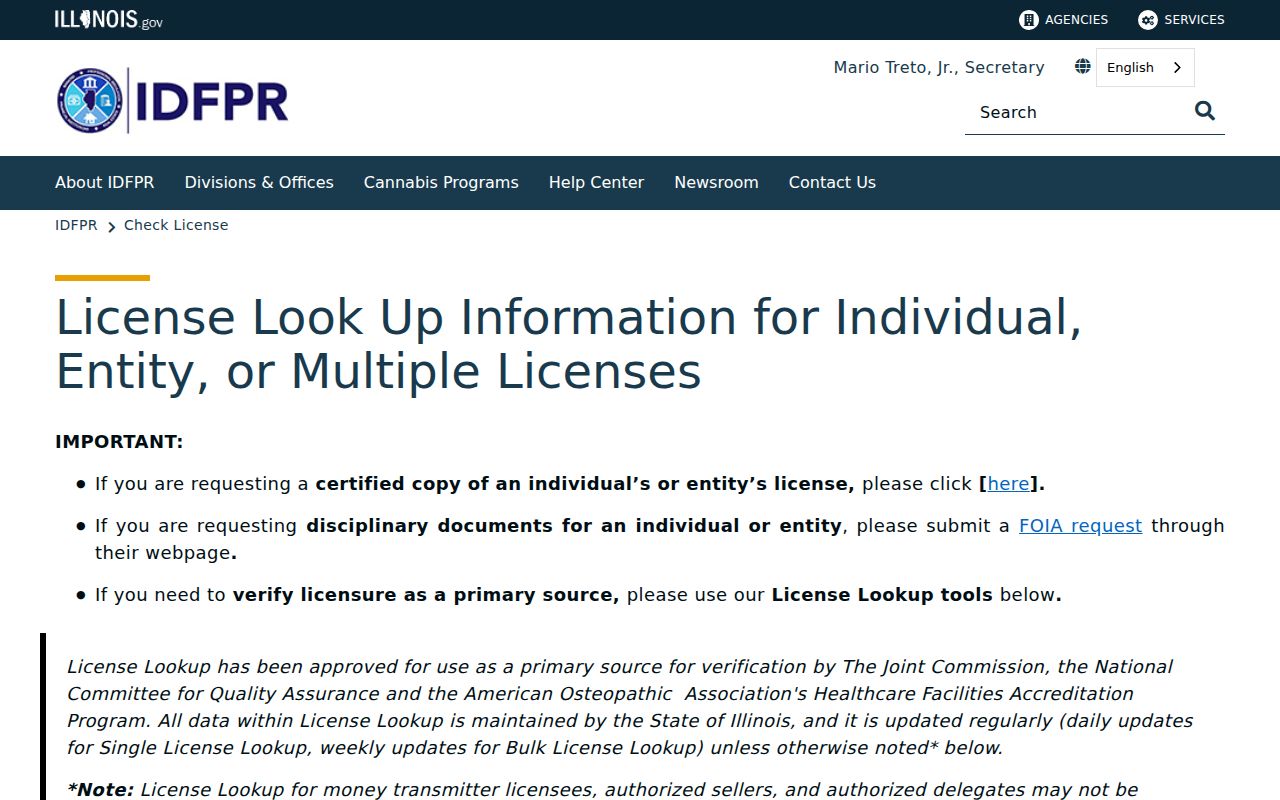 Illinois professional license lookup used to distinguish New Lenox name matches