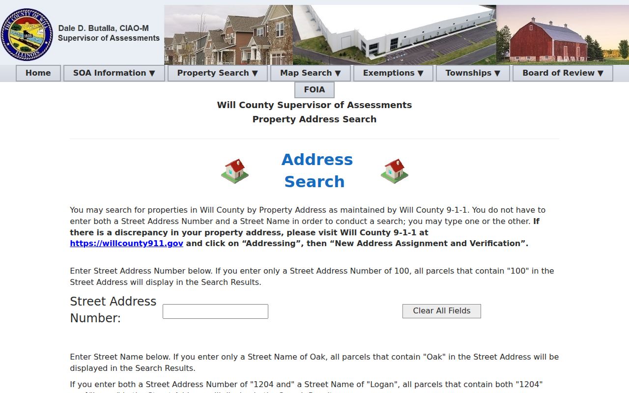 Will County Assessor address search for New Lenox streets